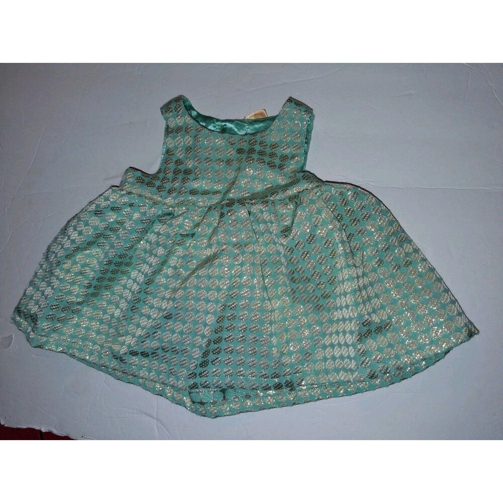 Cat & Jack Dress Set Metallic Polka Dot Teal Gold Holiday Party NB